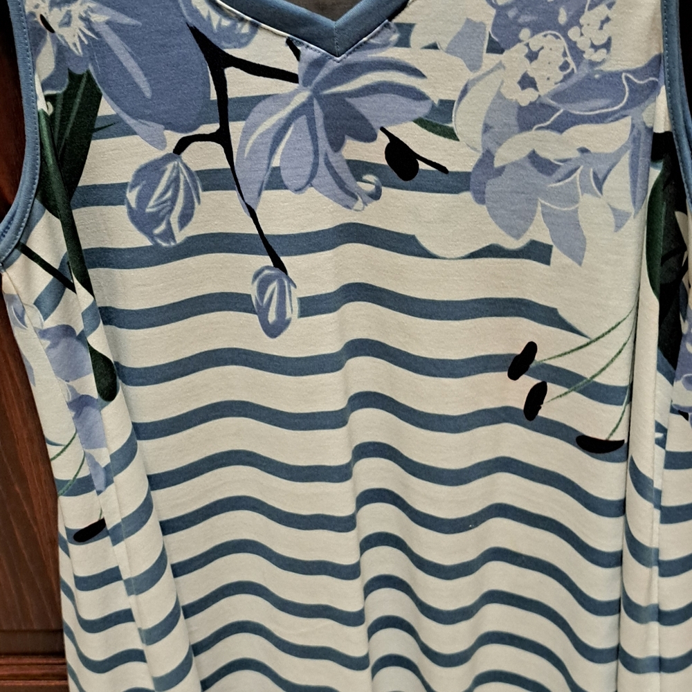 Lularoe Blue Striped Floral Tank Top - Picture 3 of 4